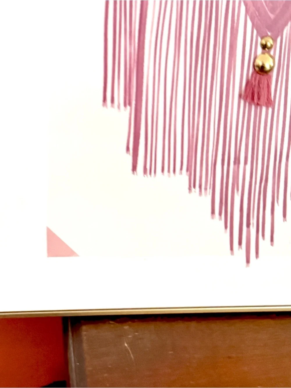 Pretty Pink Tapestry Painting Print Real Tassels Gold Studs Gold Framed Wall Art
